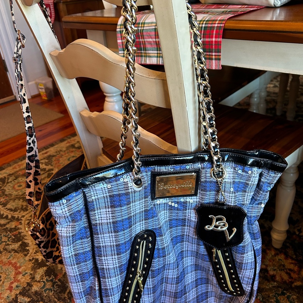Betseyville Blue and Black Shoulder Bag with Chain Straps